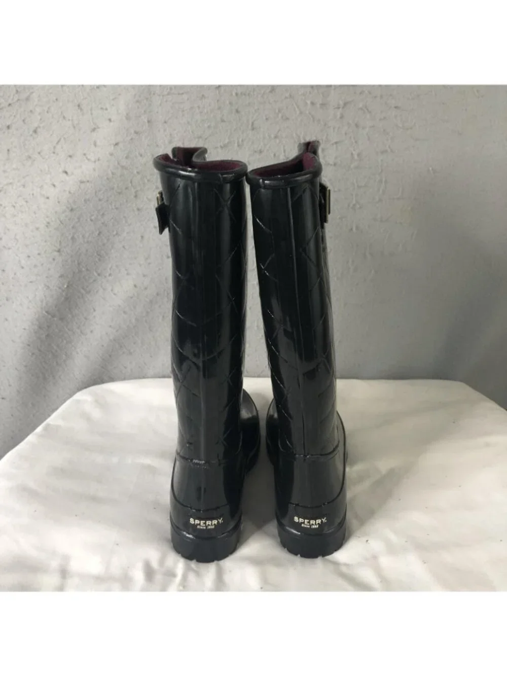 Sperry Top-Sider Boots Womens Size 7 Black Quilted Mid Calf Rain Pelican III
